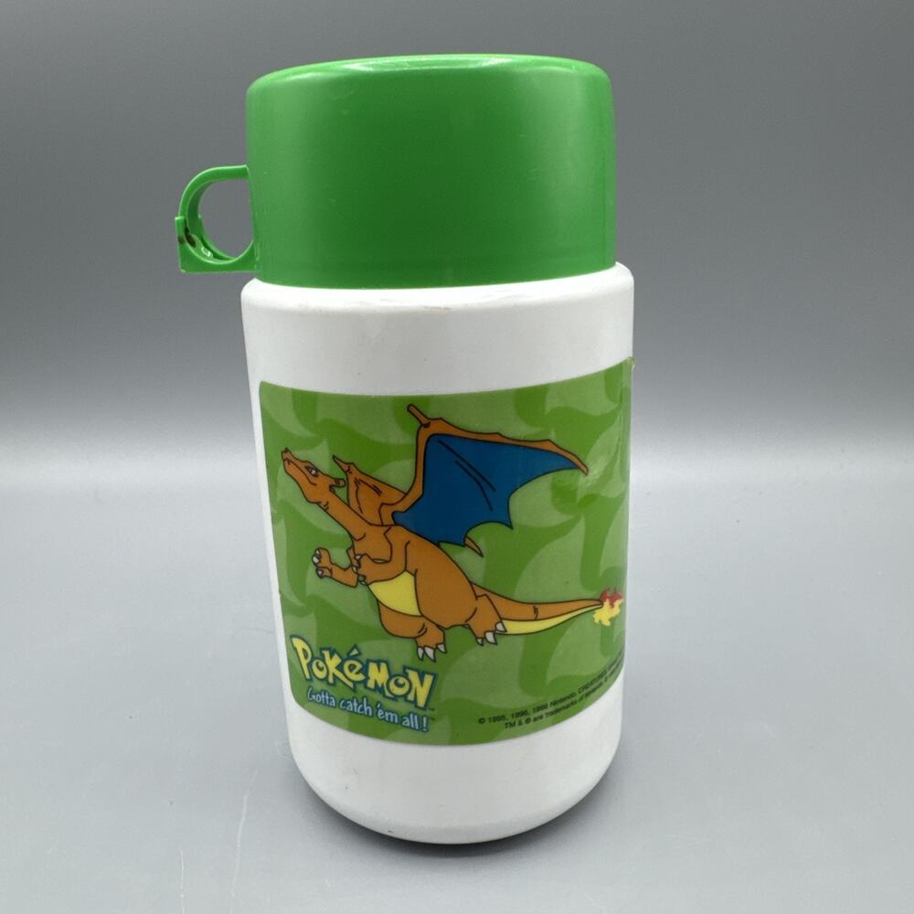 Pokemon Lunchbox Thermos 1999 Green Cup Charizard Vtg Nice 3 pc